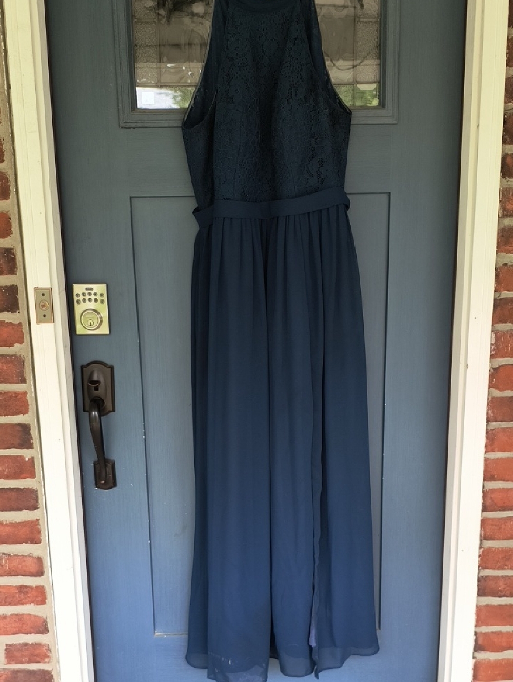 Azazie Navy Lace Bodice Maxi Dress